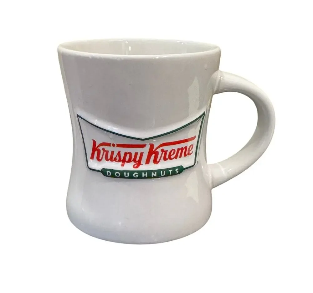 Krispy Kreme Doughnuts Raised Logo Diner Style Ceramic 16oz Coffee Mug